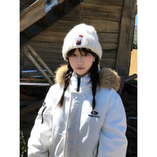 大毛领派克棉服女加厚短款 2025冬季 白色工装 美式 韩系情侣棉衣 新款