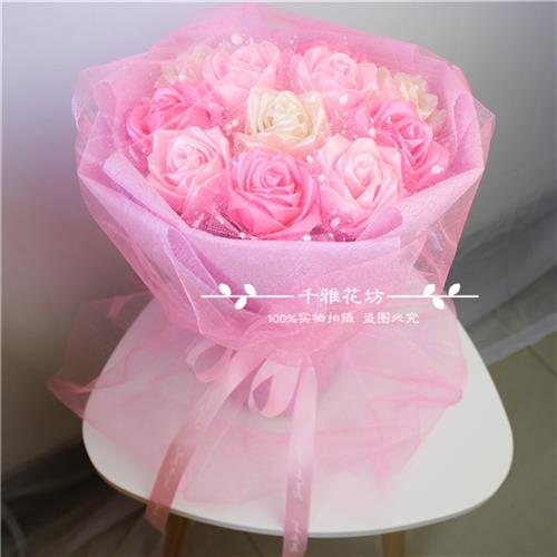 丝带玫瑰花束 材料包 DIY手工制作套装彩带绸带玫瑰花 礼物 11朵