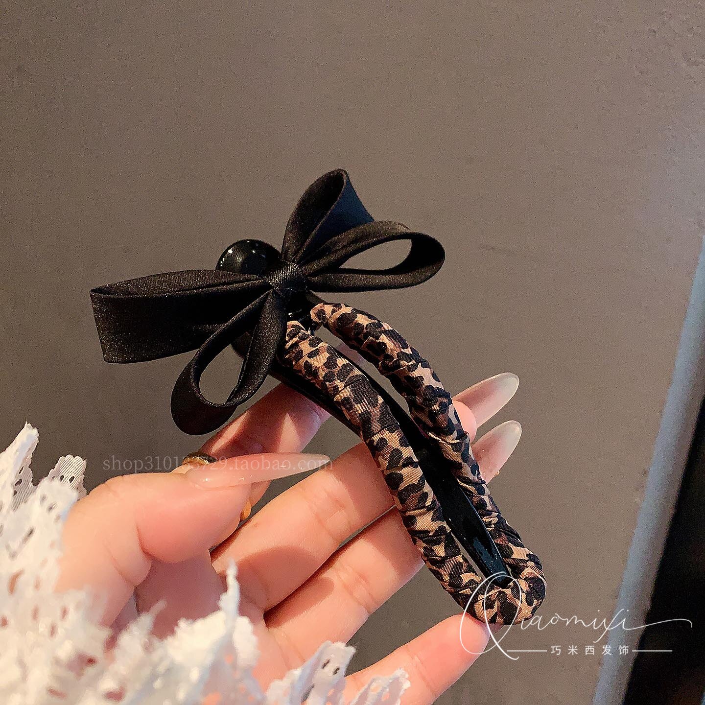 大号鸭嘴夹豹纹蝴蝶结发夹刘海夹女甜酷气质小众侧边夹大号抓夹图片