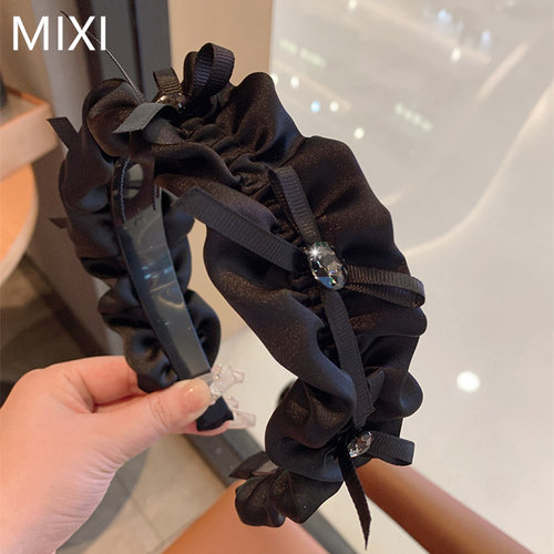 复古轻奢法式黑色褶皱发箍