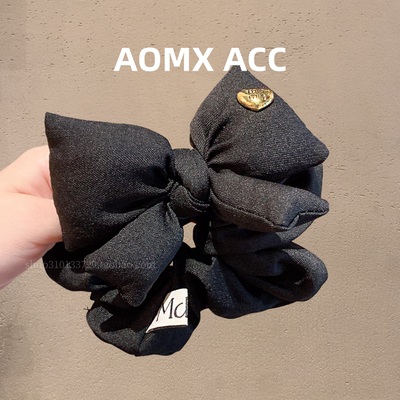 韩系百搭扎发蝴蝶结发绳慵懒蓬松大号黑色立体充棉大肠发圈头绳女