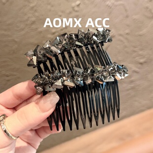 2026年新款爆闪高端设计感水钻倒插发梳碎发整理女简约百搭发饰女