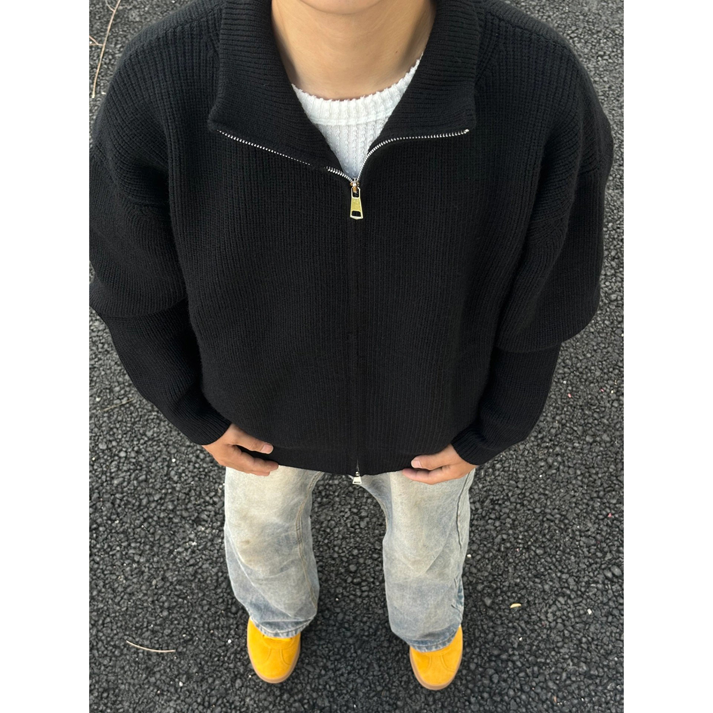 300斤大码cleanfit黑色立领毛衣