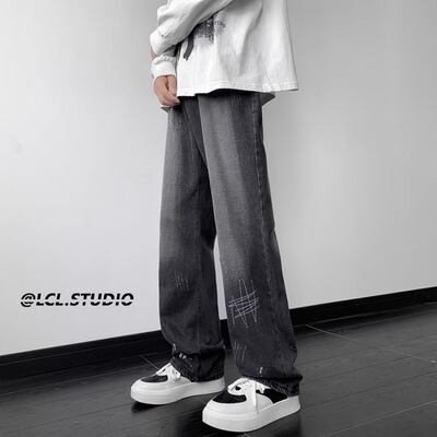 特大码300斤水洗黑灰色牛仔裤