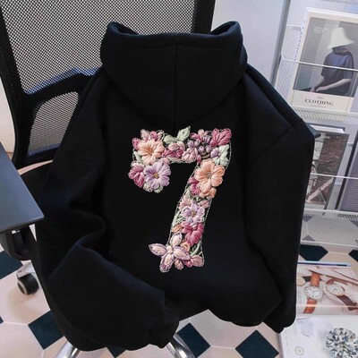 大码300斤仿刺绣印花连帽卫衣男