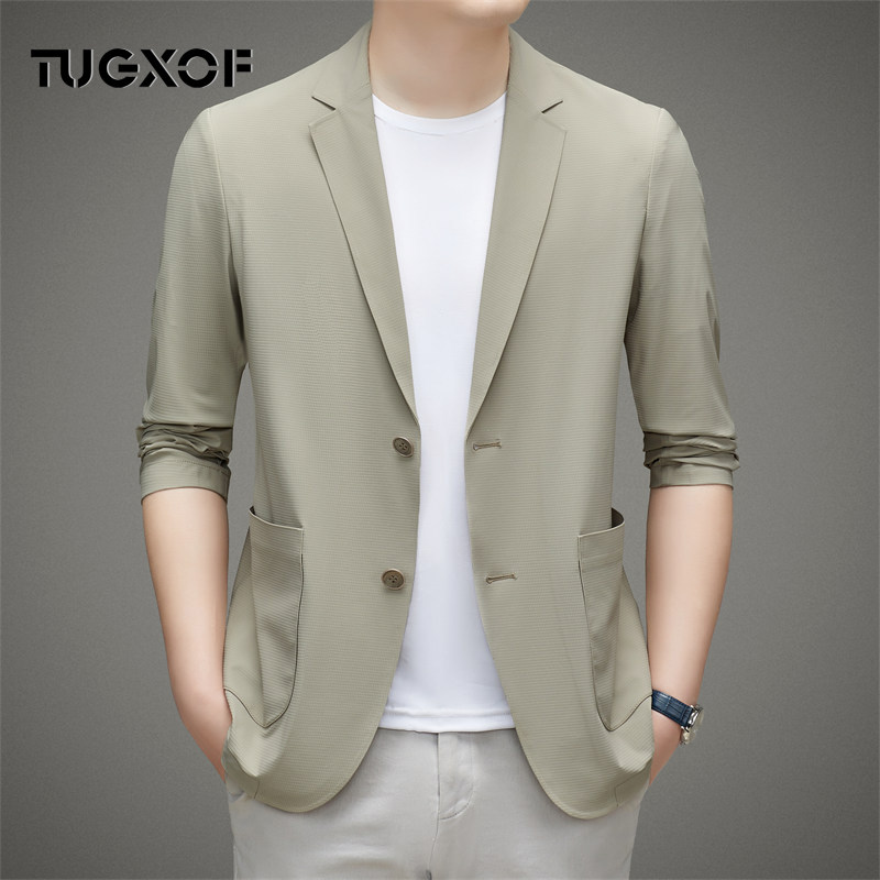 TUGXOF春夏新款气质西服男商务休闲压胶无痕冰丝西装防晒外套百搭