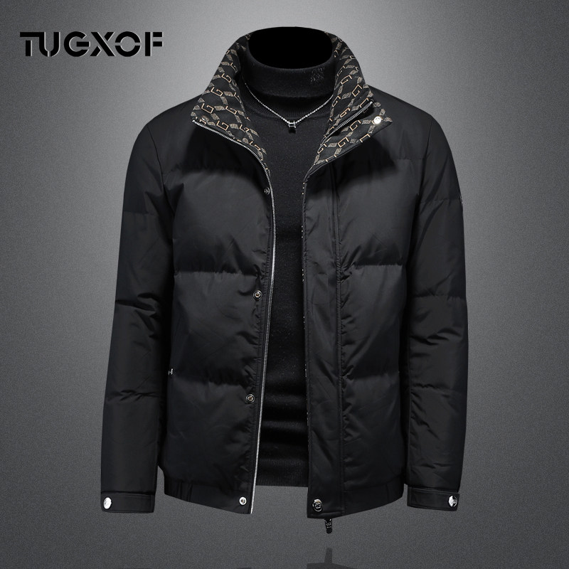 TUGXOF气质男士2025冬季新款休闲保暖加厚短款印花羽绒服鸭绒外套
