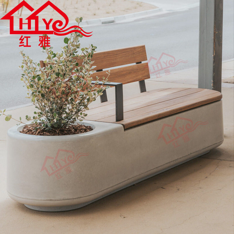 户外玻璃钢公园广场防腐木坐凳商业公共等候休闲椅学校景观长条凳