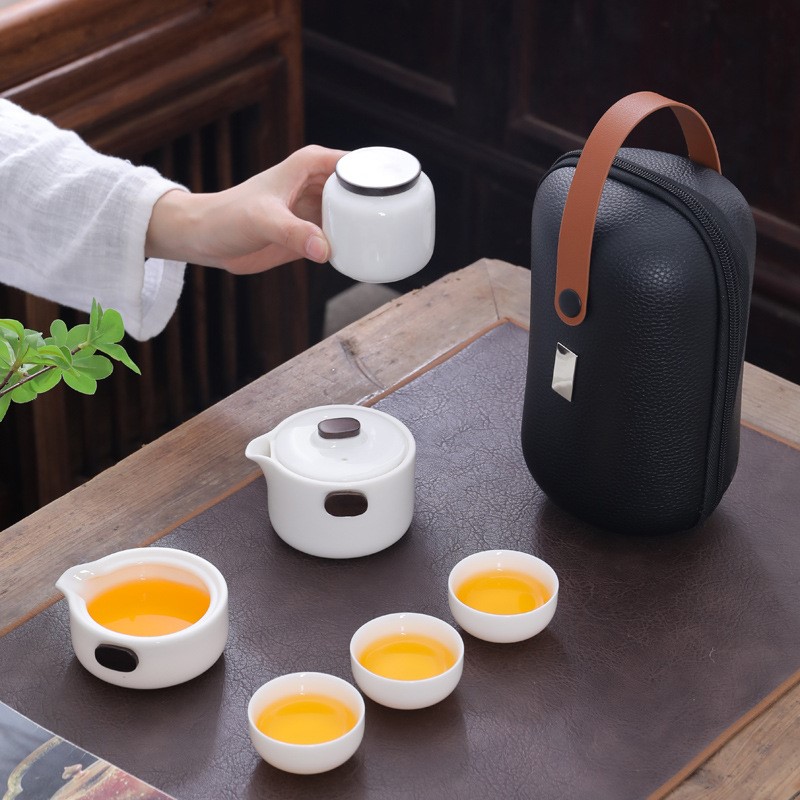 便携式旅行茶具小套装备户外包功夫泡茶壶茶杯简易露营白瓷快客杯