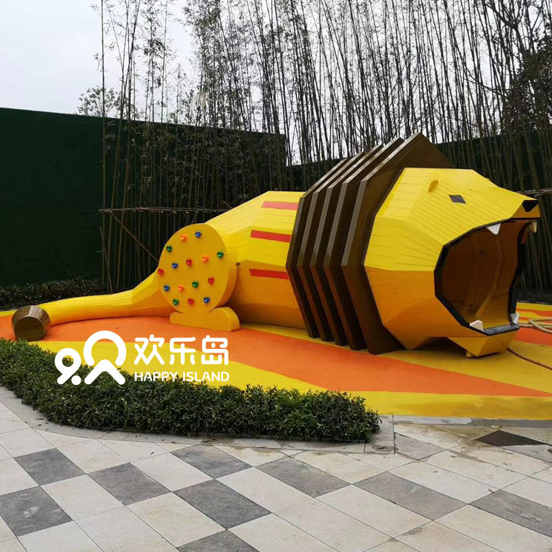 可定做狮子组合滑梯无动力大型户外游乐设备儿童不锈钢滑梯厂家图片