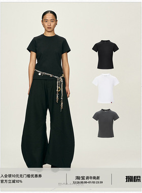 BALIANG「捌樑」修饰身型/基础叠穿/不易变型圆领正肩皮标短袖T恤