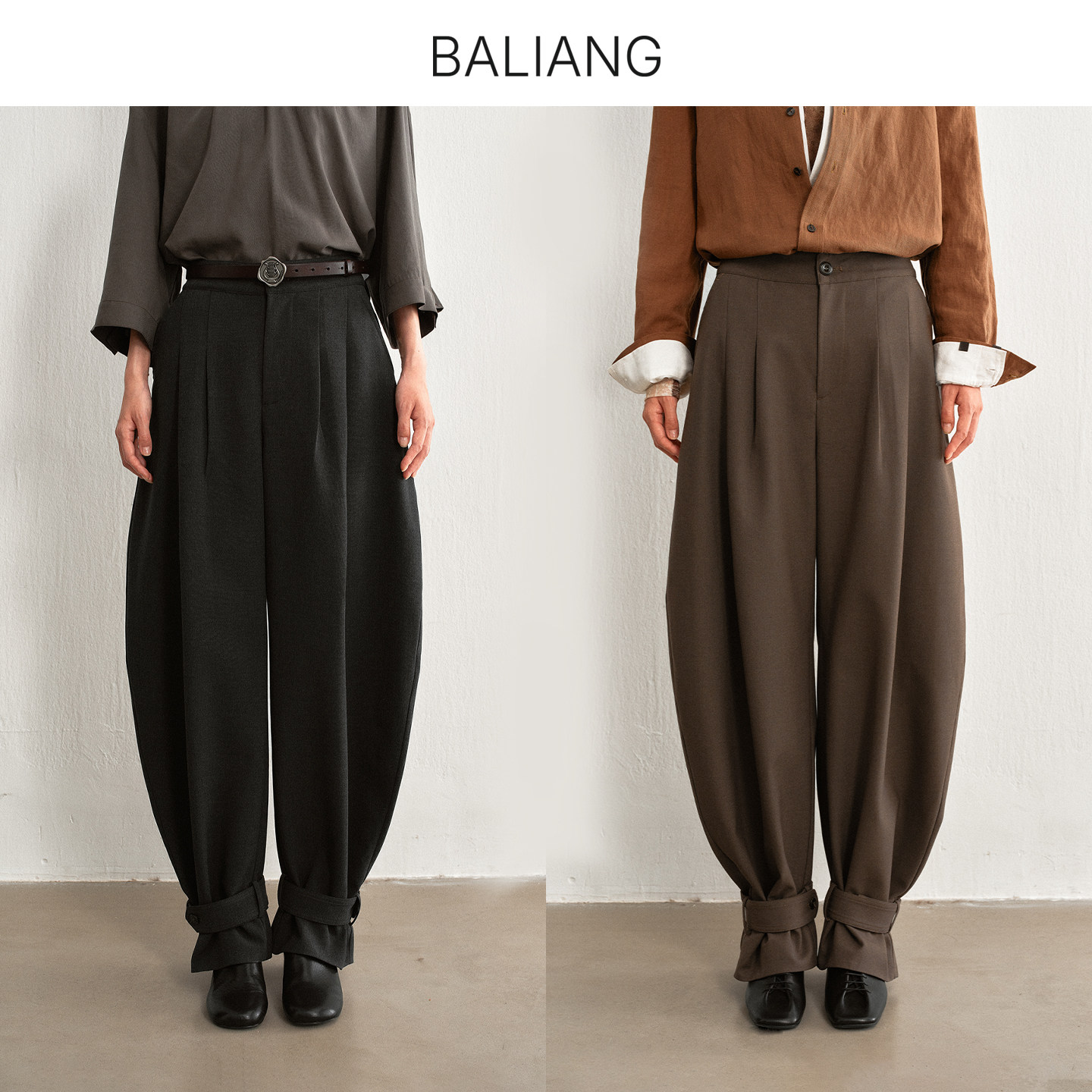 BALIANG捌梁双褶可调束脚西裤