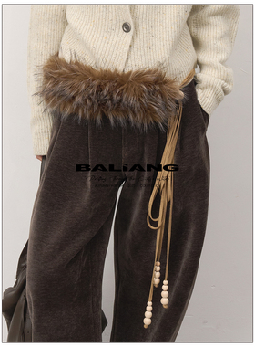 BALIANG「捌樑」 岚'Mist' 设计感麂皮腰果花绑带串珠皮草腰带