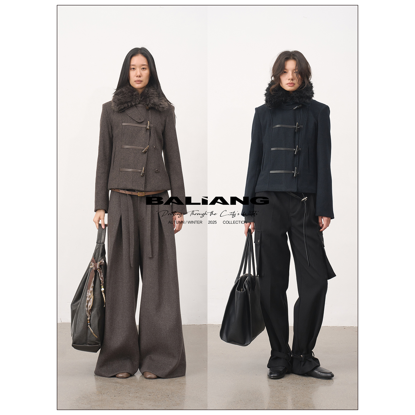 BALIANG「捌樑」 杉'Cedar' 双态毛领暗纹羊毛收腰牛角扣毛呢夹克