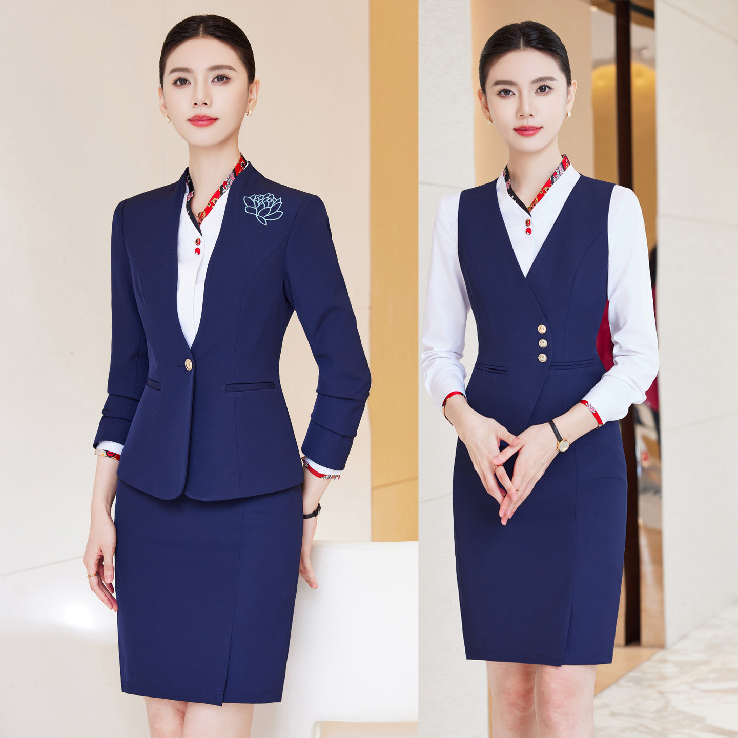 西装套装女2025秋季空姐中式酒店经理前台服务员餐饮接待职业工装