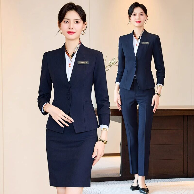 高端酒店前台工作服女西服套装秋冬季餐厅服务员收银员职业装工装