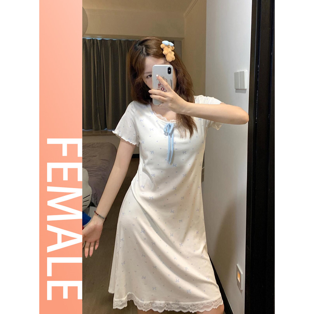 短袖睡衣女夏季甜美可外穿带胸垫