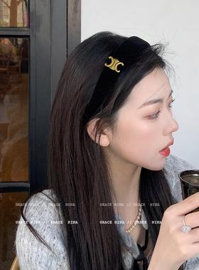 古堡大小姐~黑色植绒双C发箍女秋气质高级感头箍2025新款时尚百搭