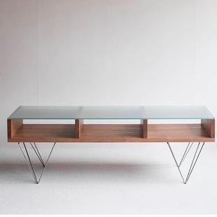 茶几磨砂玻璃实木不锈钢网红桌客厅现代家用桌 北欧复古创意个性