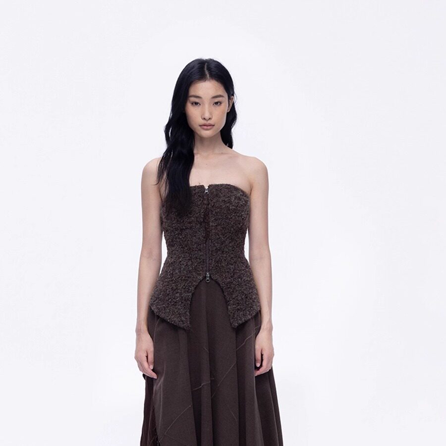 Elywood花棕拉链无袖抹胸