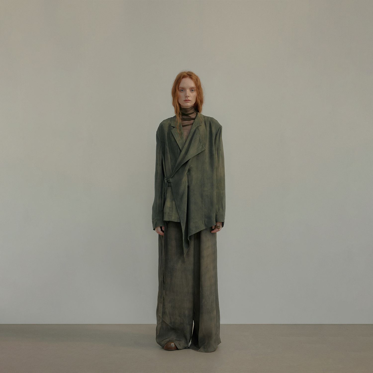 Elywood苔藓绿不规则绑带西装原创小众设计品牌高级气质通勤女装