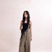 棉质吊带背心法式 Elywood黑色不规则破碎抹胸夏季 新款 小资小上衣