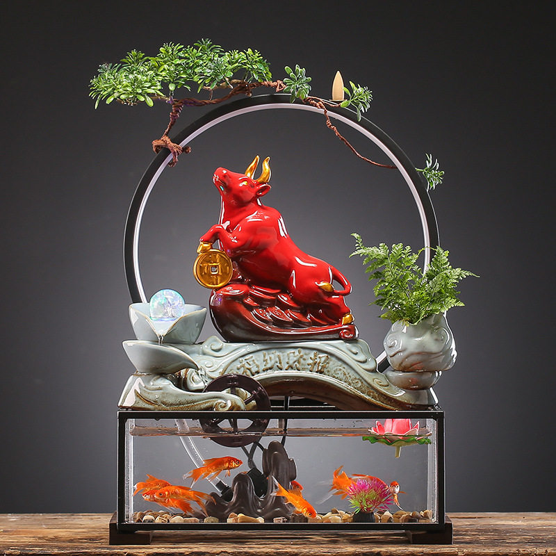 财源滚滚招财流水生财摆件鱼缸循环水车转运球客厅桌面办公室礼品