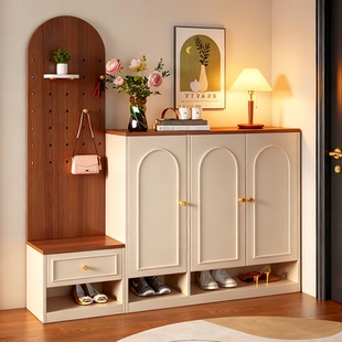 洞洞板鞋柜收纳柜一体靠墙家用门口入户储物收纳柜进门隔断玄关柜