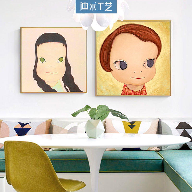 现代儿童房装饰画奈良美智日式样板房餐厅挂画卧室创意卡通墙壁画图片