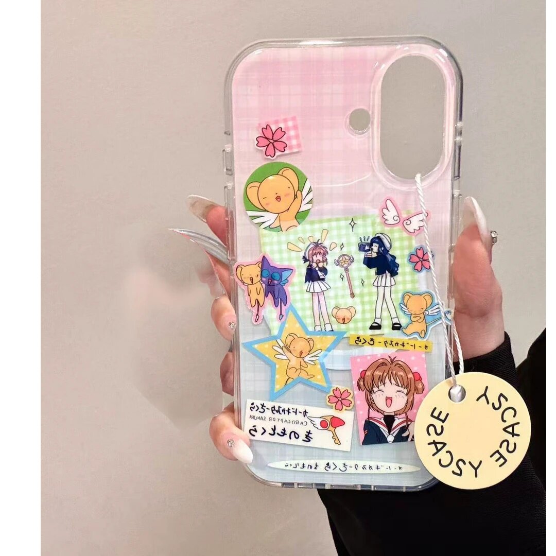 格纹百变小樱适用苹果17promax手机壳iPhone16plus全包15新款14Pro少女心13/12卡通11硬壳xs
