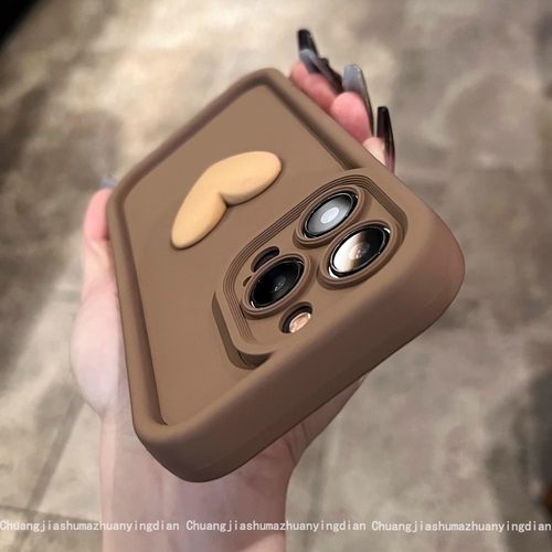 秋冬棕色爱心opporeno15pro手机壳reno14/13/12/11新款findx9/x8硅胶立体a6/a5简约k13/10创意a93女ace保护套