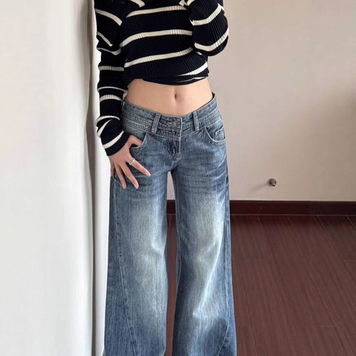 美式复古大码显瘦微喇牛仔裤女