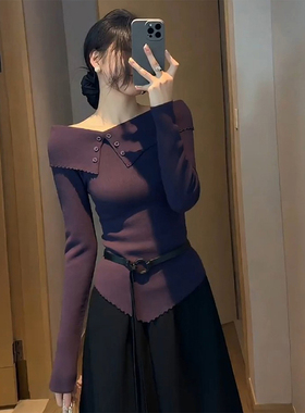 紫色上衣2025秋季新款设计感小众绝美漂亮气质修身内搭打底针织衫