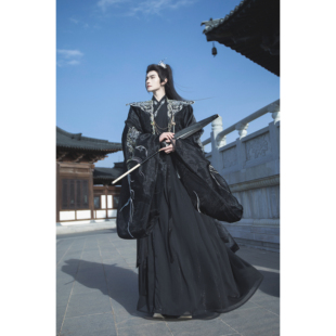 云肩魏晋风飘逸酷飒黑白色日常套装 原创汉服男女款 龙凤环佩 书禹