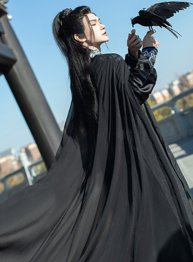 书禹原创比甲宋制汉服男款黑色侠客霸气斗篷飘逸披风情侣套装学生