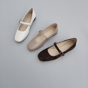 FEDERICA DI DONATO 新款时尚百搭羊皮一字带H扣玛丽珍平底鞋单鞋