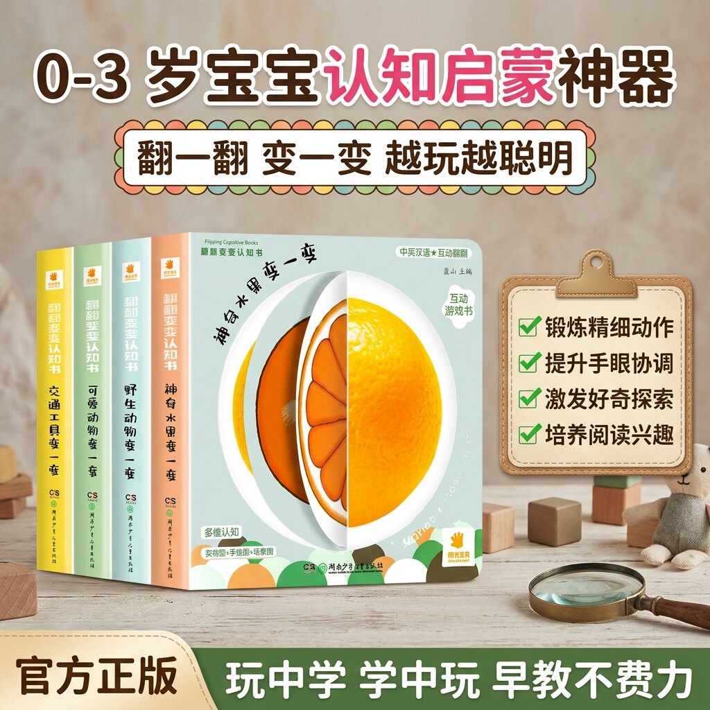 阳光宝贝翻翻书好习惯养成手指推拉书儿童绘本0到3岁启蒙认知早教书全4册一岁半两岁撕不烂益智书本互动游戏婴儿触摸3d立体机关书