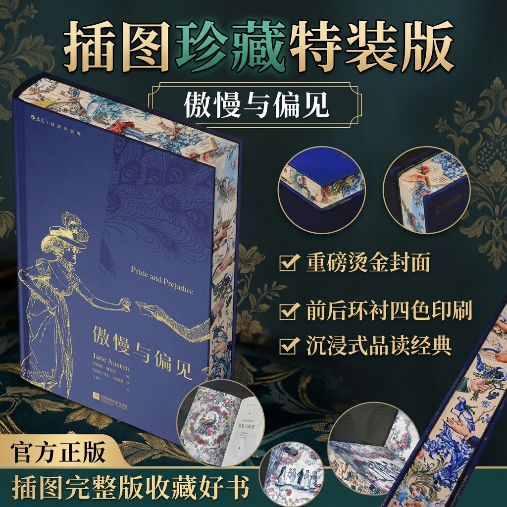 傲慢与偏见插图珍藏版作家英国奥斯丁著世界名著经典文学小说巨著读物青少年学生课外读物经典正版书籍月亮精装圣母文艺初高中生