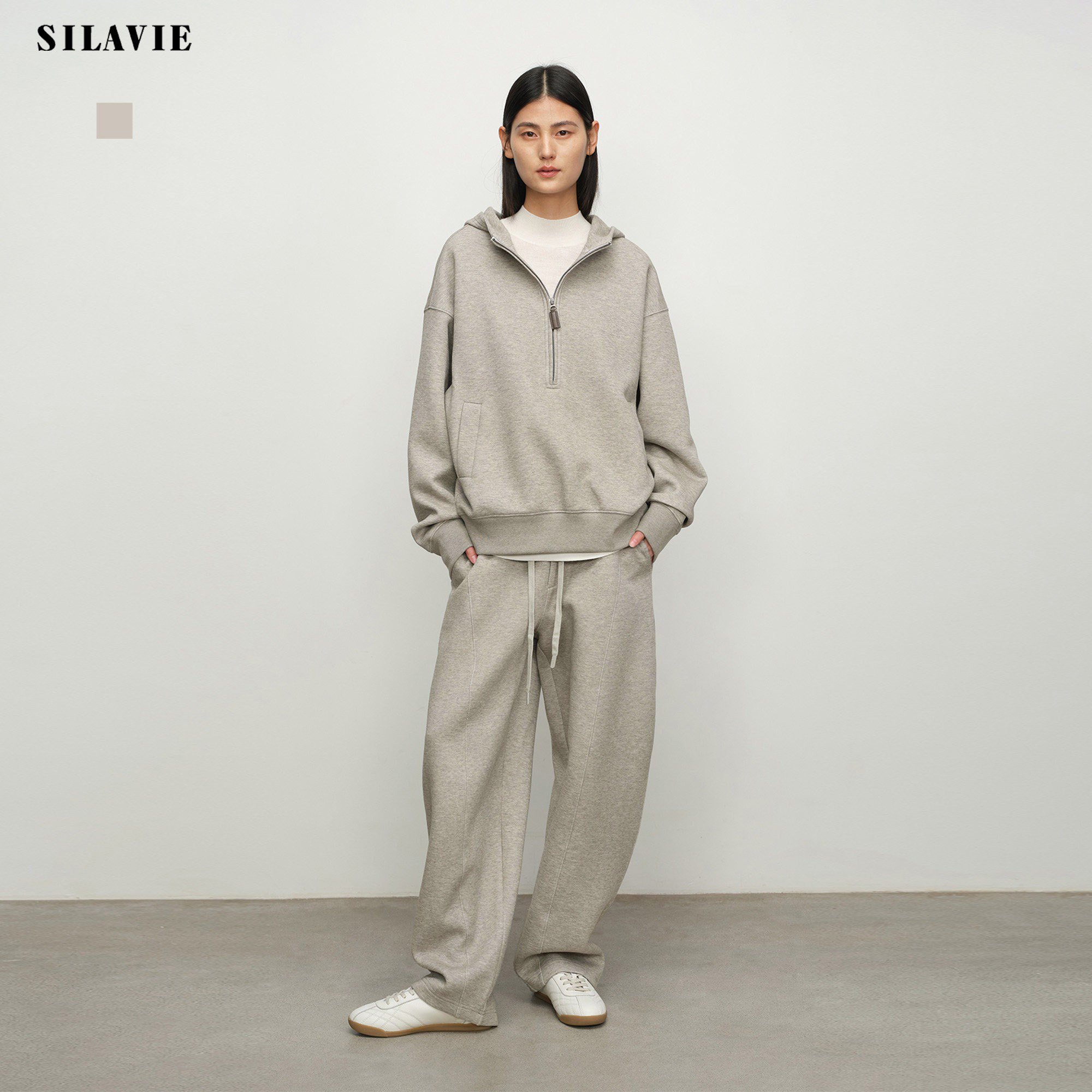 SILAVIE纯棉加厚保暖花纱绒连帽半拉链卫衣弧形宽松休闲裤套装,女装/女士精品,时尚套装,淘宝优惠券,粉丝福利购,淘宝优惠卷