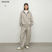 SILAVIE纯棉加厚保暖花纱绒连帽半拉链卫衣弧形宽松休闲裤 套装