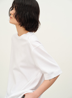 SILAVIE 天然干爽解构设计慵懒简约高级感白色宽松棉质T恤
