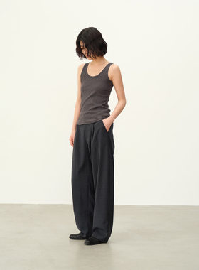 SILAVIE 时装感西裤丝光羊毛腰封斜门襟垂坠显瘦双褶长裤