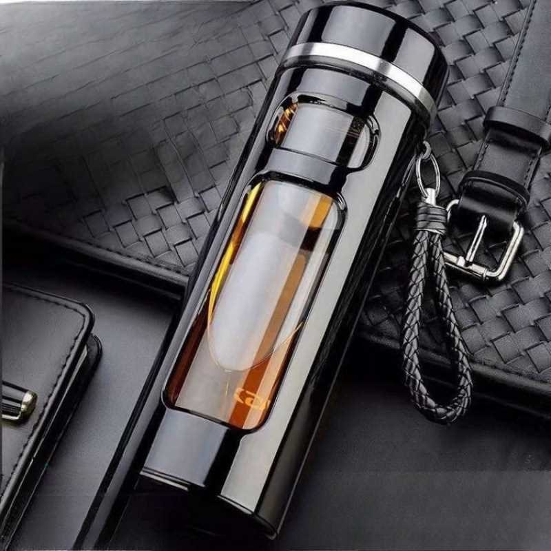摔不烂钢化玻璃杯500ml耐摔高温硼硅双层玻璃杯保护套男士茶杯