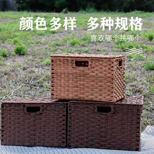 博颂杰藤编收纳箱户外野餐车载收纳筐家用客厅储物箱带盖衣物整理