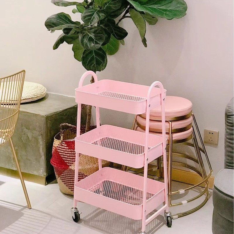 少女心粉色小推车储物架A字款碳钢置物架可移动滑轮床头收纳架子,住宅家具,移动边几/推车,淘宝优惠券,粉丝福利购,淘宝优惠卷
