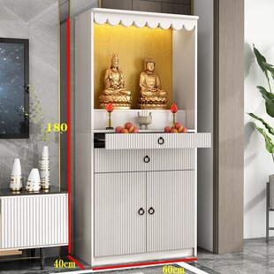 9U佛龛白色经济型佛柜立柜带门观音神台供桌家用柜实木新中式