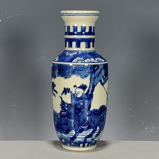 回流清乾隆款青花人物故事纹棒槌瓶古董古玩仿古瓷器家居摆件收藏