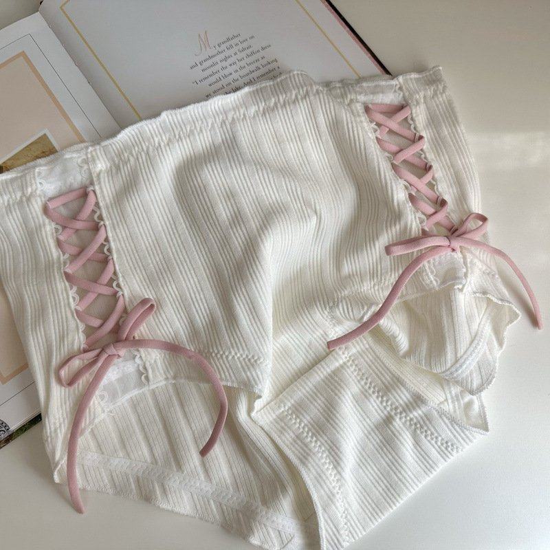 丝带芭蕾 日系中高腰纯棉甜美交叉带性感女士内裤透气包臀三角裤,女士内衣/男士内衣/家居服,女三角裤,淘宝优惠券,粉丝福利购,淘宝优惠卷