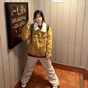 美式复古仿兔毛水洗牛仔外套女加绒加厚保暖冬季小个子羊羔毛棉服