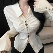 女高级感收腰设计白色衬衫 夏季 甜美风通勤套装 热辣包臀短裙两件套